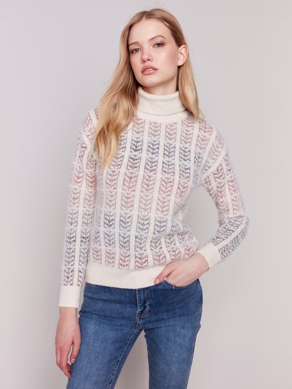 Charlie B Ombre Jacquard Print Turtleneck Sweater Size XL